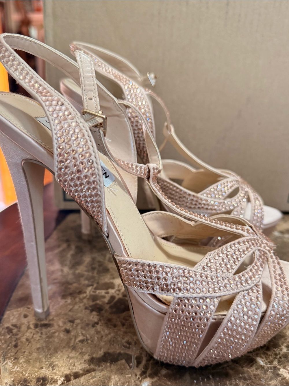 Steve Madden Rose Gold Crystal Platform Heels